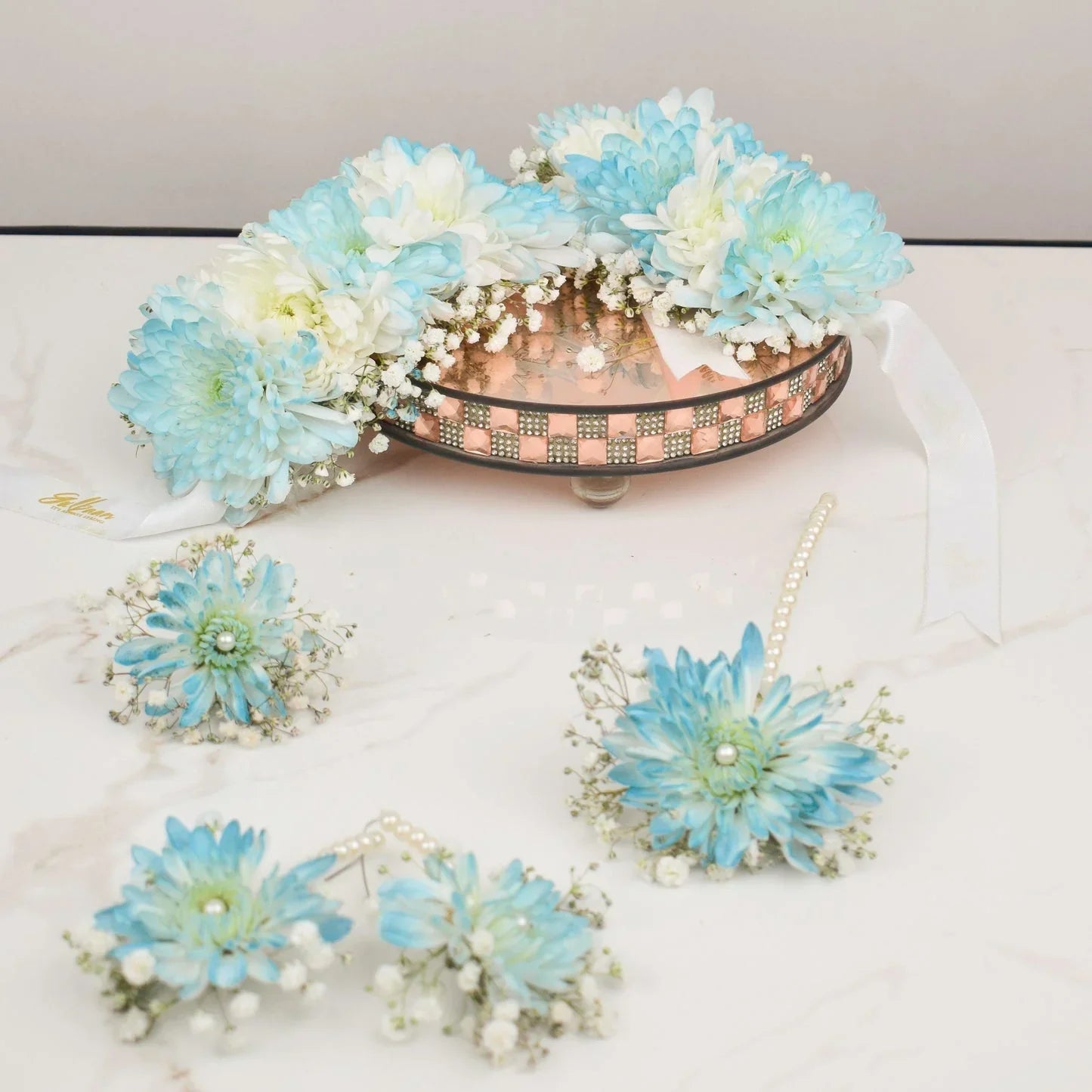 Blue Floral Jewelry Set Flower House