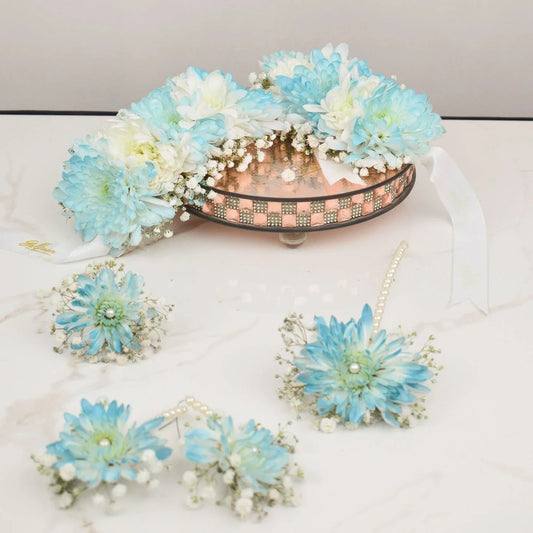 Blue Floral Jewelry Set Flower House
