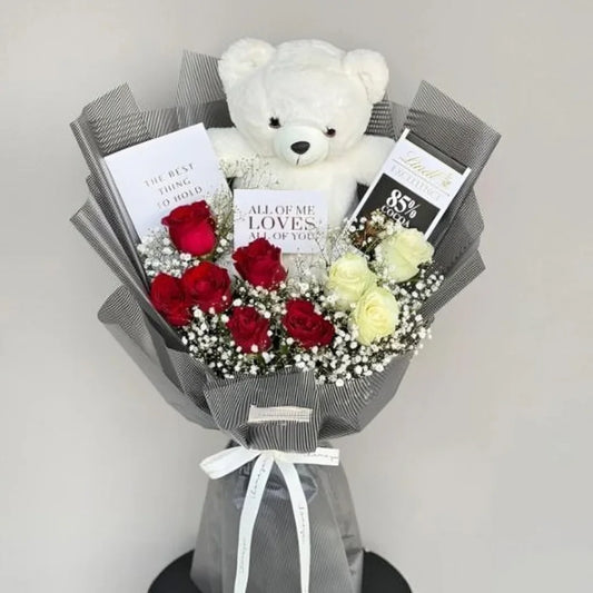 Embrace in Bloom rose, chocolate and teddy gift set