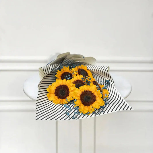 Premium fresh sunflower bouquet with baby's breath and a Happy Father's Day card arrangement