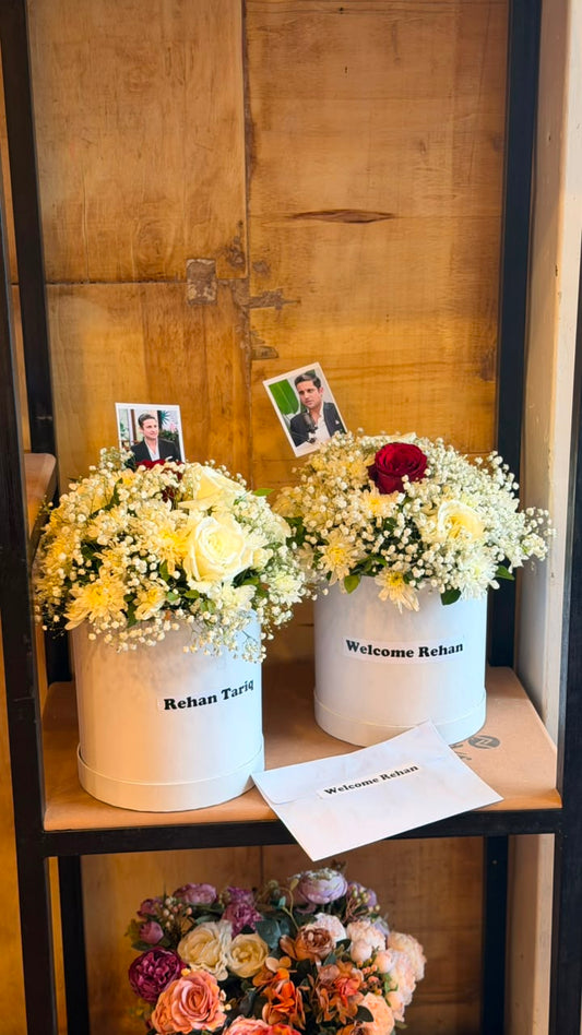 Elegant personalized flower box arrangement with custom name